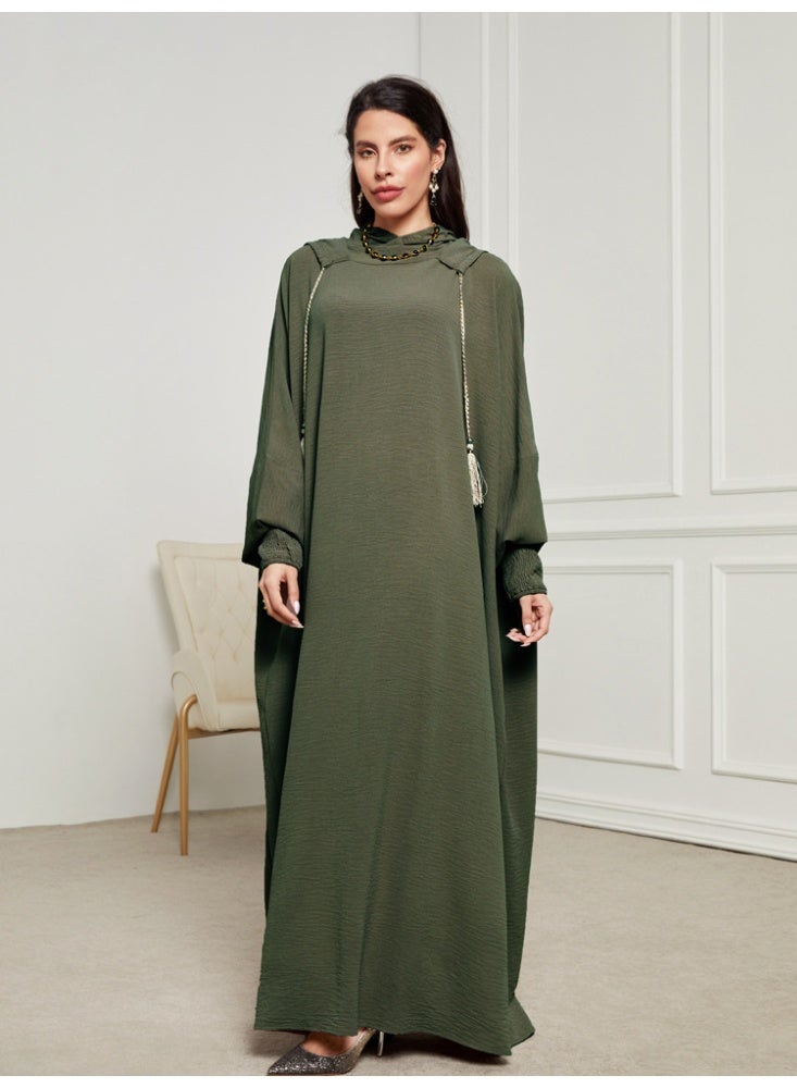 SHOWDAY Women’s Hooded Abaya Dress, Long Loose Modest Kaftan Jalabiya with Wide Sleeves, Elegant Islamic Maxi Dress for Daily Wear & Ramadan - Image 3